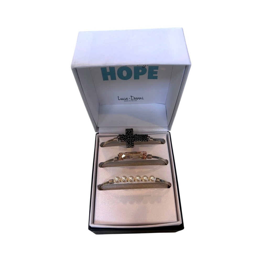 Luca + Danni Hope Cross Crystal Pearl Bangle Bracelet Set‎ Women